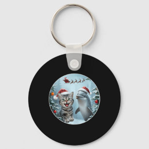 Winter Christmas Cat Dolphin Lover Selfie With San Key Ring