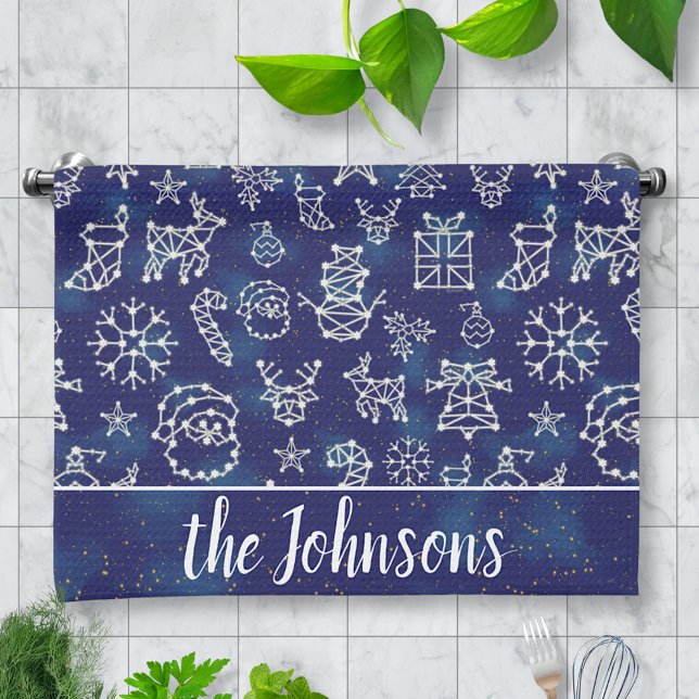 Winter Christmas Constellation Pattern Custom Name Tea Towel (Creator Uploaded)