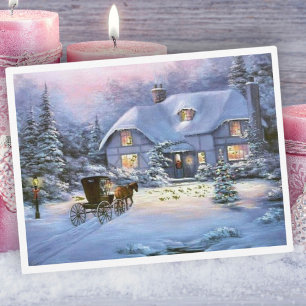Winter Christmas Cottage Holiday Postcard