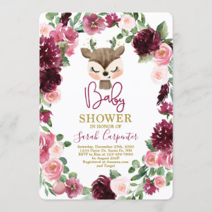 Winter christmas cute deer baby shower girl invitation