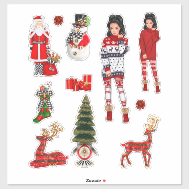 Winter Christmas Decals Black  Woman Red Decal Fun (Sheet)