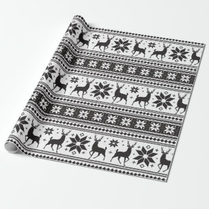 Winter Christmas Deer Black Snowflake Pattern Wrapping Paper