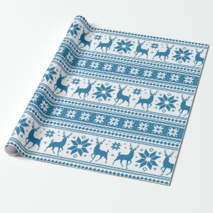 Winter Christmas Deer Blue Snowflake Pattern Wrapping Paper