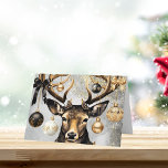 Winter Christmas Deer – Custom Christmas Card<br><div class="desc">Winter Christmas Deer – Custom Christmas Card Send holiday greetings with elegance and charm using this customisable "Winter Christmas Deer" Christmas card. Featuring a modern design of a majestic deer adorned with shimmering ornaments, this card captures the essence of the season with a unique blend of rustic and festive elements....</div>