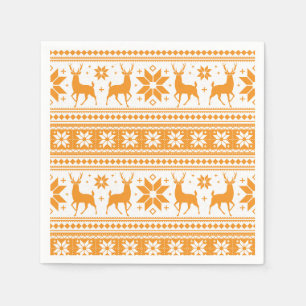 Winter Christmas Deer Orange Snowflake Pattern Napkin
