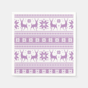 Winter Christmas Deer Purple Snowflake Pattern Napkin