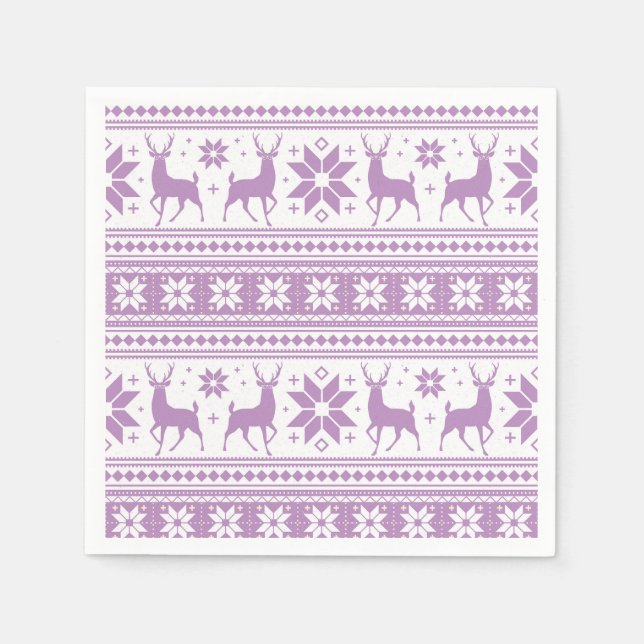 Winter Christmas Deer Purple Snowflake Pattern Napkin (Front)