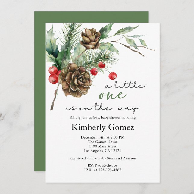 Winter Christmas Evergreen Baby Shower Invitation (Front/Back)
