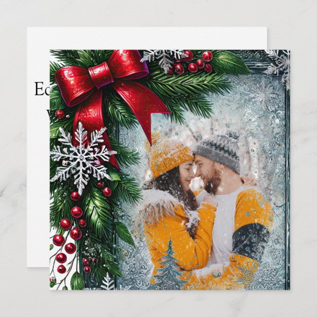 Winter Christmas evergreen border Holiday Card (Front/Back)