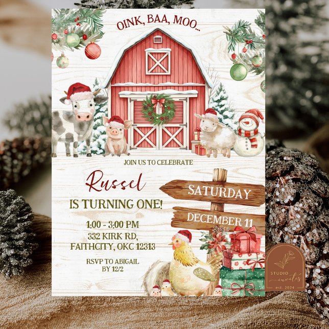 Winter Christmas Farm Animal Birthday Invitation (Creator Uploaded)