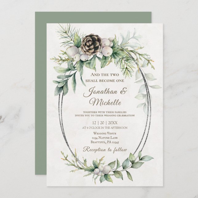 Winter Christmas Floral Christian Bible Wedding Invitation (Front/Back)
