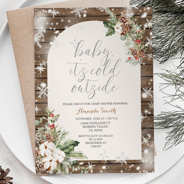 Winter Christmas Floral Cold Outside Baby Shower Invitation (Creator Uploaded)