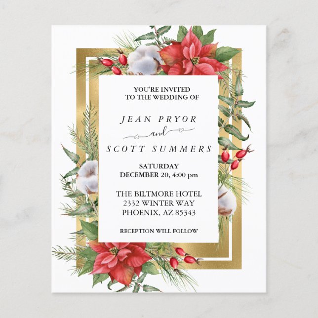 Winter Christmas Floral Poinsettia Gold Wedding (Front)