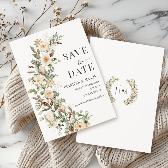 Winter Christmas Floral Save The Date Invitation (Creator Uploaded)