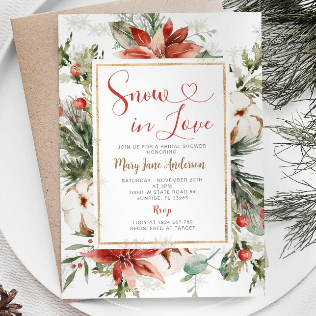 Winter Christmas Floral Snow in Love Bridal Shower Invitation (Creator Uploaded)