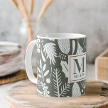 Winter Christmas Foliage Family Monogram Green Coffee Mug<br><div class="desc">Custom-designed monogrammed coffee/tea mug featuring festive winter Christmas foliage design.</div>
