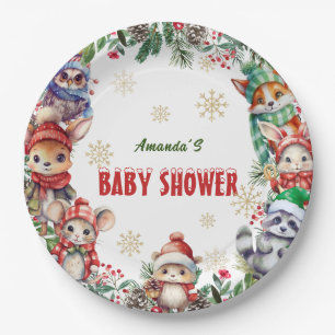Winter Christmas Forest Animals Baby Shower Paper Plate