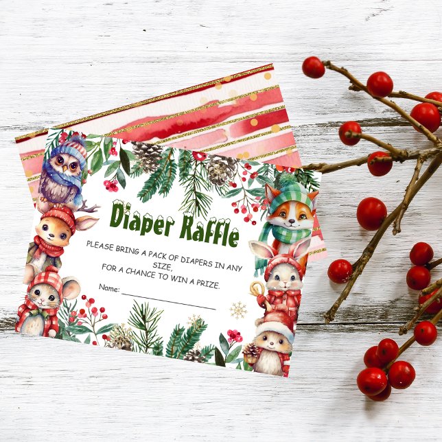 Winter Christmas Forest Animals Diaper Raffle Enclosure Card (Creator Uploaded)