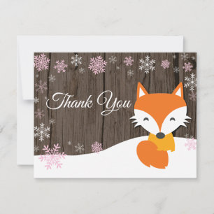 Winter Christmas Fox Pink Thank You Card