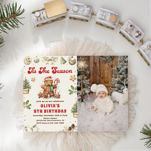 Winter Christmas Gingerbread Cookie Birthday Photo Invitation (Creator Uploaded)