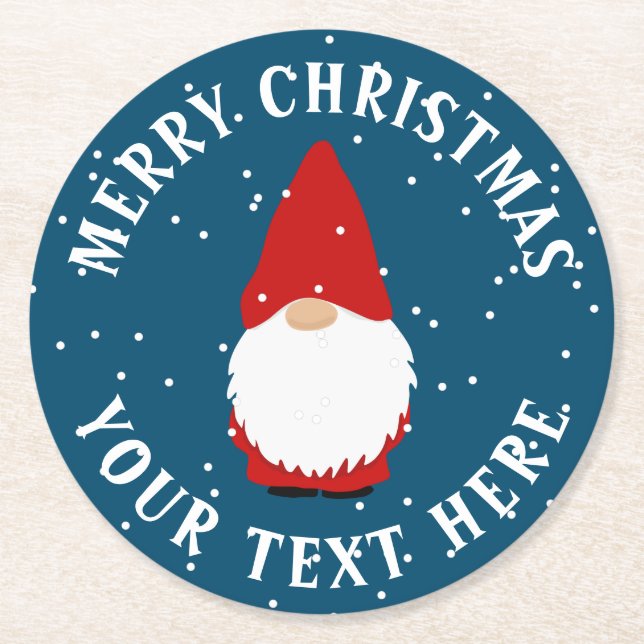 Winter Christmas gnome custom paper coasters (Front)