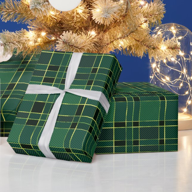 Winter Christmas Green & Black Tartan & Gold Foil Wrapping Paper (Holidays)