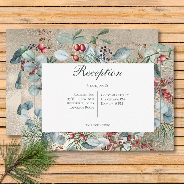 Winter Christmas Greenery Gold Reception Wedding Enclosure Card (Winter Christmas Greenery Gold Reception Wedding Enclosure Card)