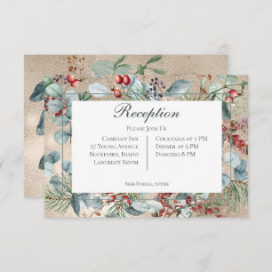 Winter Christmas Greenery Gold Reception Wedding Enclosure Card