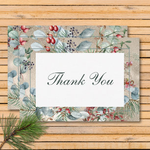 Winter Christmas Greenery Gold Wedding Thank You Card