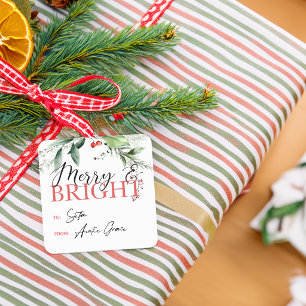 Winter Christmas Greenery TO FROM Square Sticker
