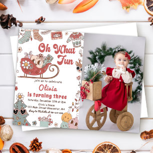 Winter Christmas Holiday Groovy Birthday Photo Invitation