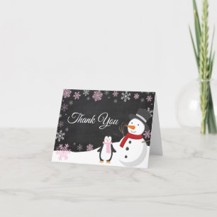Winter Christmas Holiday Pink Snowflake Chalkboard Thank You Card
