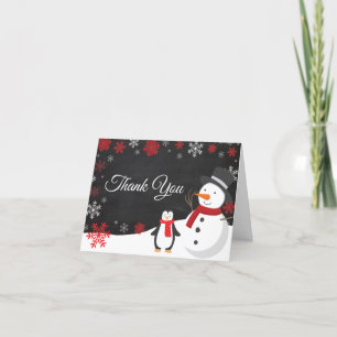 Winter Christmas Holiday Red Snowflake Chalkboard Thank You Card