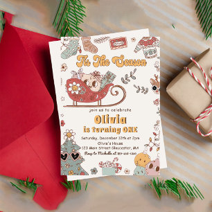 Winter Christmas Holiday Retro Groovy Birthday  Invitation