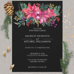 Winter Christmas Holiday Watercolor Poinsettia  Invitation