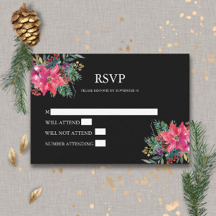 Winter Christmas Holiday Watercolor Poinsettia RSVP Card