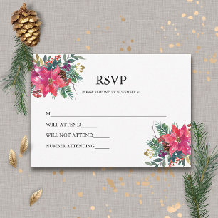 Winter Christmas Holiday Watercolor Poinsettia RSVP Card