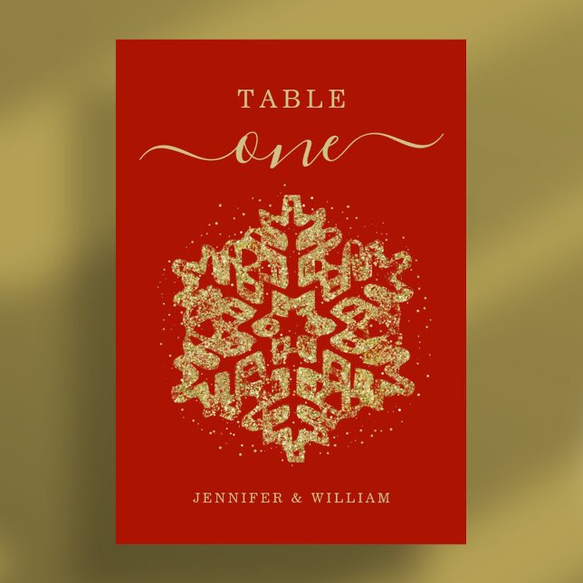 Winter Christmas Holiday Wedding Gold Red Table Number (Winter Christmas Holiday Wedding Gold Red Table Number)