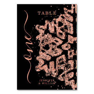 Winter Christmas Holiday Wedding Rose Gold Black  Table Number