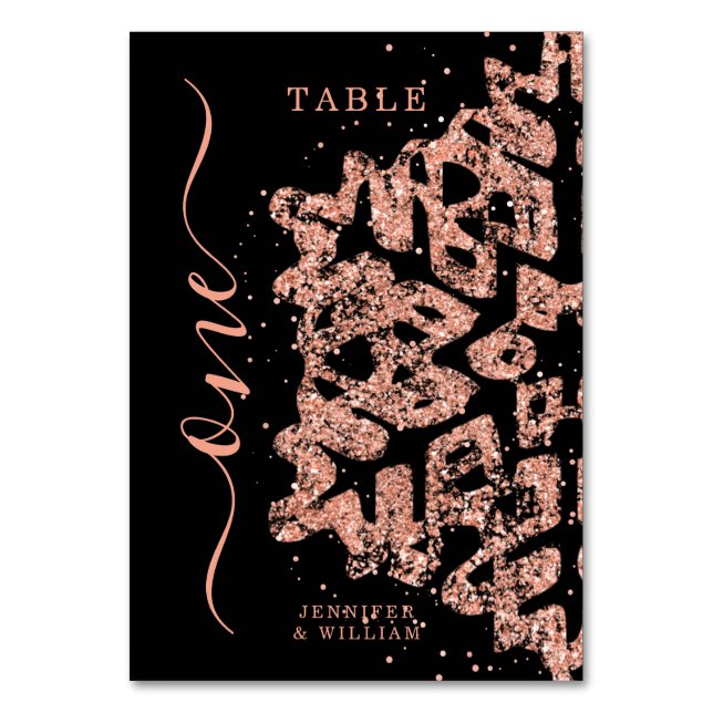 Winter Christmas Holiday Wedding Rose Gold Black  Table Number (Front)