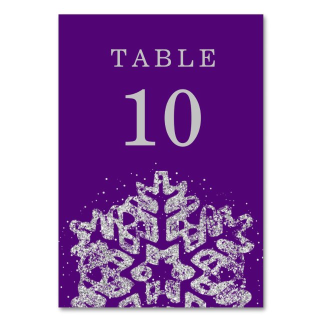 Winter Christmas Holiday Wedding Silver Purple  Table Number (Front)