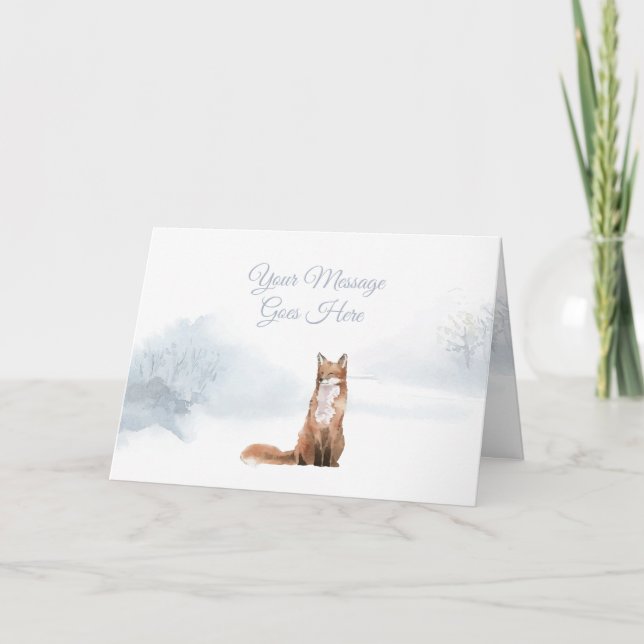 Winter Christmas Holidays Elegant Fox Holiday Card (Front)