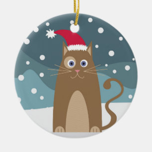 Winter christmas holidays santa cat pet animal ceramic ornament