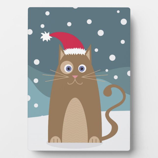 Winter christmas holidays santa cat pet animal plaque (Front)