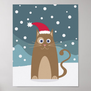 Winter christmas holidays santa cat pet animal  poster