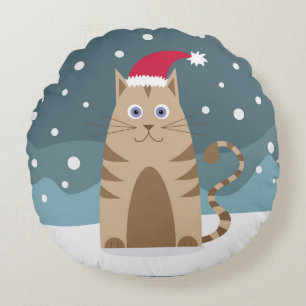 Winter christmas holidays santa cat pet animal round cushion