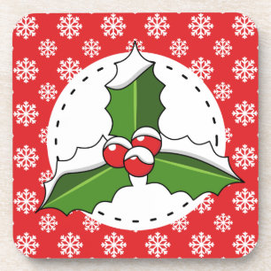 winter, christmas, holly berry, berries, leaves, s coaster