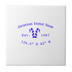 Winter Christmas house blue candy canes est. Year  Ceramic Tile
