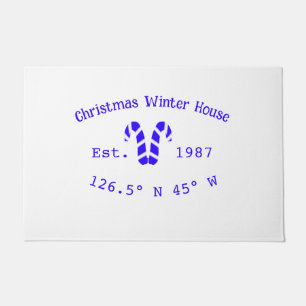 Winter Christmas house blue candy canes est. Year  Doormat