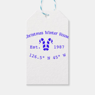 Winter Christmas house blue candy canes est. Year Gift Tags